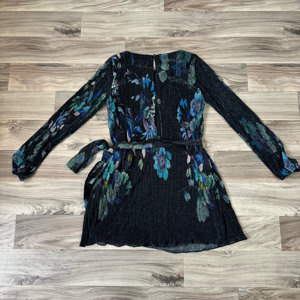 Dress the Population Kirsi Metallic Floral Long Sleeve Minidress Turquoise Multi - Picture 6 of 7